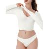 imageREORIA Womens V Neck Long Sleeve Slim Fitted Crop Tops Soft Layering Basic Shirt 2024 Fall Going Out TopOffwhite