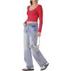 imageREORIA Womens V Neck Long Sleeve Slim Fitted Crop Tops Soft Layering Basic Shirt 2024 Fall Going Out TopRed