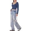 imageREORIA Womens V Neck Long Sleeve Slim Fitted Crop Tops Soft Layering Basic Shirt 2024 Fall Going Out TopStarry Blue