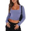 imageREORIA Double Lined Shirts for Women 2024 Fall Fashion Square Neck Basics Y2K Tops Layering Slim Fitted TopBlue Nova