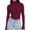 imageREORIA Womens Long Sleeve Mock Turtle Neck Tops Fall Winter Basic Double Lined Layering Lightweight Slim Fitted ShirtsBurgundy