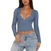 imageREORIA Womens Sexy VNeck Long Sleeve Shirts Double Lined Slim Fitted Trendy Lace Y2K Going Out Crop TopDove Blue