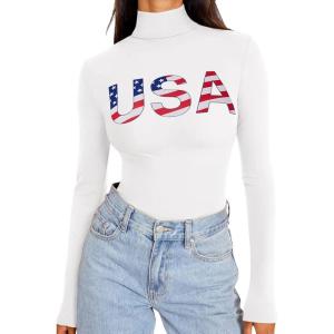 imageREORIA Womens Long Sleeve Mock Turtle Neck Tops Fall Winter Basic Double Lined Layering Lightweight Slim Fitted ShirtsUsa Printed