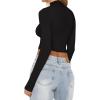 imageREORIA Womens Basic Mock Turtle Neck Long Sleeve Lightweight Double Lined Layering Slim Fitted Crop TopBlack