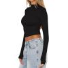 imageREORIA Womens Basic Mock Turtle Neck Long Sleeve Lightweight Double Lined Layering Slim Fitted Crop TopBlack