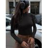 imageREORIA Womens Basic Mock Turtle Neck Long Sleeve Lightweight Double Lined Layering Slim Fitted Crop TopBlack