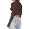 imageREORIA Womens Basic Mock Turtle Neck Long Sleeve Lightweight Double Lined Layering Slim Fitted Crop TopCocoa