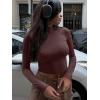 imageREORIA Womens Basic Mock Turtle Neck Long Sleeve Lightweight Double Lined Layering Slim Fitted Crop TopCocoa