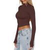 imageREORIA Womens Basic Mock Turtle Neck Long Sleeve Lightweight Double Lined Layering Slim Fitted Crop TopCocoa
