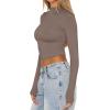 imageREORIA Womens Basic Mock Turtle Neck Long Sleeve Lightweight Double Lined Layering Slim Fitted Crop TopLight Coffee
