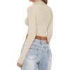 imageREORIA Womens Basic Mock Turtle Neck Long Sleeve Lightweight Double Lined Layering Slim Fitted Crop TopLvory White
