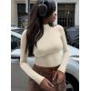 imageREORIA Womens Basic Mock Turtle Neck Long Sleeve Lightweight Double Lined Layering Slim Fitted Crop TopLvory White