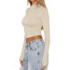imageREORIA Womens Basic Mock Turtle Neck Long Sleeve Lightweight Double Lined Layering Slim Fitted Crop TopLvory White