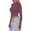 imageREORIA Womens Basic Mock Turtle Neck Long Sleeve Lightweight Double Lined Layering Slim Fitted Crop TopMarsala Pink