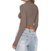 imageREORIA Womens Basic Mock Turtle Neck Long Sleeve Lightweight Double Lined Layering Slim Fitted Crop TopMilk Coffee