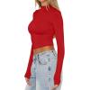 imageREORIA Womens Basic Mock Turtle Neck Long Sleeve Lightweight Double Lined Layering Slim Fitted Crop TopRed