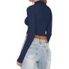 imageREORIA Womens Basic Mock Turtle Neck Long Sleeve Lightweight Double Lined Layering Slim Fitted Crop TopStarry Blue