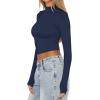 imageREORIA Womens Basic Mock Turtle Neck Long Sleeve Lightweight Double Lined Layering Slim Fitted Crop TopStarry Blue
