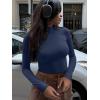 imageREORIA Womens Basic Mock Turtle Neck Long Sleeve Lightweight Double Lined Layering Slim Fitted Crop TopStarry Blue