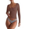 imageREORIA Womens Basic Square Neck Long Sleeve Shirts Double Lined Tops Tight Shirts Fall Outfits 2025Coffee