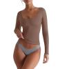 imageREORIA Womens Basic Square Neck Long Sleeve Shirts Double Lined Tops Tight Shirts Fall Outfits 2025Light Taupe
