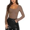 imageREORIA Womens Basic Square Neck Long Sleeve Shirts Double Lined Tops Tight Shirts Fall Outfits 2025Light Taupe