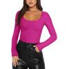 imageREORIA Womens Basic Square Neck Long Sleeve Shirts Double Lined Tops Tight Shirts Fall Outfits 2025Neon Rose Red