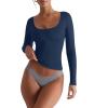 imageREORIA Womens Basic Square Neck Long Sleeve Shirts Double Lined Tops Tight Shirts Fall Outfits 2025Starry Blue
