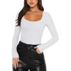 imageREORIA Womens Basic Square Neck Long Sleeve Shirts Double Lined Tops Tight Shirts Fall Outfits 2025White