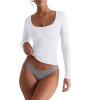 imageREORIA Womens Basic Square Neck Long Sleeve Shirts Double Lined Tops Tight Shirts Fall Outfits 2025White
