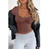 imageREORIA Womens Cute Ruched Sweetheart Neck Short Sleeve Going Out Y2K Trendy T Shirts Crop Tops TeesCoffee