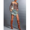 imageREORIA Womens Off The Shoulder Tops Double Lined Tight Long Sleeve Shirt Ruched Mesh Crop Top Y2k Going Out TopsLatte