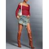 imageREORIA Womens Off The Shoulder Tops Double Lined Tight Long Sleeve Shirt Ruched Mesh Crop Top Y2k Going Out TopsRed