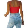 imageREORIA Womens Sexy Adjustable Spaghetti Strap Double Lined Seamless Camisole Tank Yoga Basic Crop TopsRed