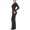 imageREORIA Womens Sexy Crew Neck Lounge Long Dress Elegant Long Sleeve Ribbed Bodycon Maxi DressesBlack