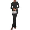 imageREORIA Womens Sexy Crew Neck Lounge Long Dress Elegant Long Sleeve Ribbed Bodycon Maxi DressesBlack