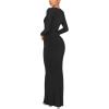 imageREORIA Womens Sexy Crew Neck Lounge Long Dress Elegant Long Sleeve Ribbed Bodycon Maxi DressesBlack