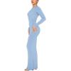 imageREORIA Womens Sexy Crew Neck Lounge Long Dress Elegant Long Sleeve Ribbed Bodycon Maxi DressesBlue