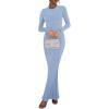 imageREORIA Womens Sexy Crew Neck Lounge Long Dress Elegant Long Sleeve Ribbed Bodycon Maxi DressesBlue