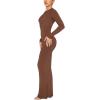 imageREORIA Womens Sexy Crew Neck Lounge Long Dress Elegant Long Sleeve Ribbed Bodycon Maxi DressesCoffee