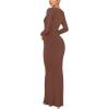 imageREORIA Womens Sexy Crew Neck Lounge Long Dress Elegant Long Sleeve Ribbed Bodycon Maxi DressesCoffee