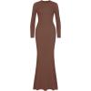 imageREORIA Womens Sexy Crew Neck Lounge Long Dress Elegant Long Sleeve Ribbed Bodycon Maxi DressesCoffee