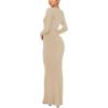 imageREORIA Womens Sexy Crew Neck Lounge Long Dress Elegant Long Sleeve Ribbed Bodycon Maxi DressesKhaki