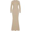 imageREORIA Womens Sexy Crew Neck Lounge Long Dress Elegant Long Sleeve Ribbed Bodycon Maxi DressesKhaki