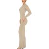 imageREORIA Womens Sexy Crew Neck Lounge Long Dress Elegant Long Sleeve Ribbed Bodycon Maxi DressesKhaki
