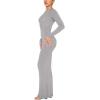 imageREORIA Womens Sexy Crew Neck Lounge Long Dress Elegant Long Sleeve Ribbed Bodycon Maxi DressesLight Grey