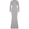 imageREORIA Womens Sexy Crew Neck Lounge Long Dress Elegant Long Sleeve Ribbed Bodycon Maxi DressesLight Grey