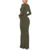 imageREORIA Womens Sexy Crew Neck Lounge Long Dress Elegant Long Sleeve Ribbed Bodycon Maxi DressesOlive Green