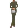 imageREORIA Womens Sexy Crew Neck Lounge Long Dress Elegant Long Sleeve Ribbed Bodycon Maxi DressesOlive Green