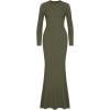 imageREORIA Womens Sexy Crew Neck Lounge Long Dress Elegant Long Sleeve Ribbed Bodycon Maxi DressesOlive Green